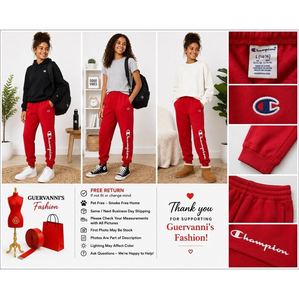 Champion Girl's Fleece L 14/16 Reed Jogger Sweatpants Logo Athletic Activewear